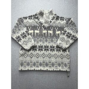 Sunbuster Sweater Mens Medium Gray White Nordic Deer Fleece Pullover Made USA